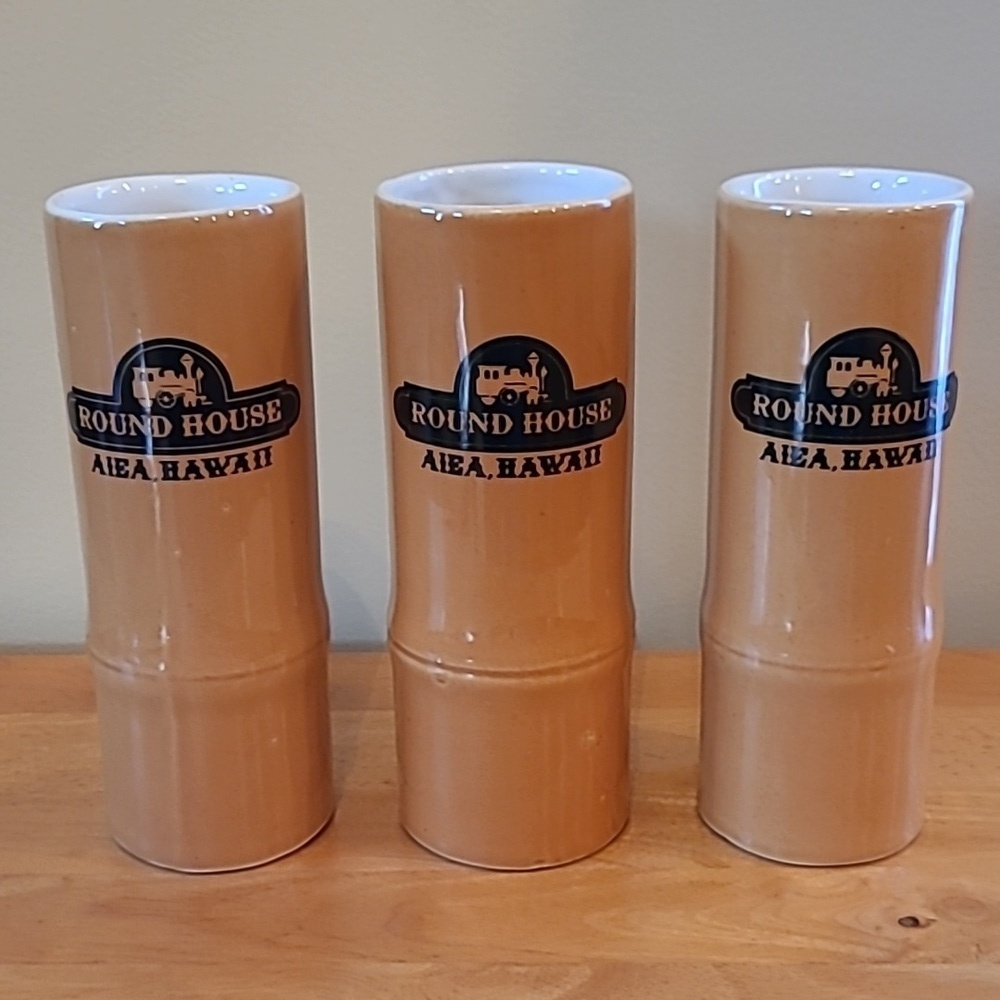 VINTAGE Round House Restaurant Aiea Hawaii Ceramic Bamboo Tiki Mugs - Picture 5 of 16